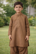Tiny Tales Wear – Premium Golden Brown Kurta Trouser for Boys | Elegant Kids Traditional Outfit