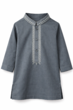 Tiny Tales Wear – Premium Steel Blue Embroidered Kurta Trouser for Boys | Elegant Kids Festive Outfit - Image 4
