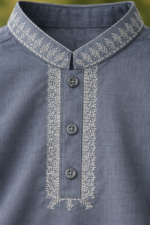Tiny Tales Wear – Premium Steel Blue Embroidered Kurta Trouser for Boys | Elegant Kids Festive Outfit - Image 3