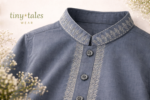 Tiny Tales Wear – Premium Steel Blue Embroidered Kurta Trouser for Boys | Elegant Kids Festive Outfit - Image 2