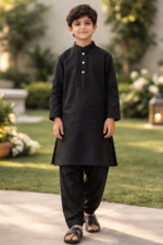 Tiny Tales Wear – Classic Black Embroidered Kurta Trouser for Boys | Premium Kids Festive Outfit