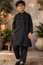 Tiny Tales Wear – Classic Black Embroidered Kurta Trouser for Boys | Premium Kids Festive Outfit - Image 4