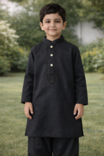 Tiny Tales Wear – Classic Black Embroidered Kurta Trouser for Boys | Premium Kids Festive Outfit - Image 2