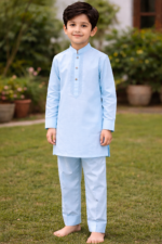 Tiny Tales Premium Sky Blue Kurta Trouser for Boys – Elegant Embroidered Kids Festive Wear